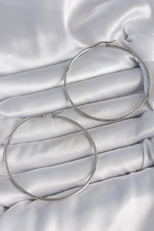 316 Çelik Gümüş Renk 63 mm Halka Model Kadın Küpe