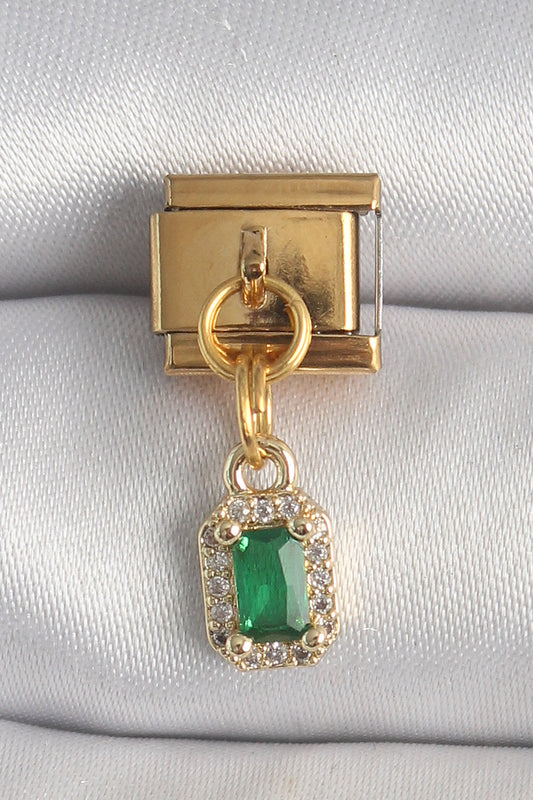 316L Çelik Gold Renk Sallantı Kare Yeşil Zirkon Taşlı Nomination Charm
