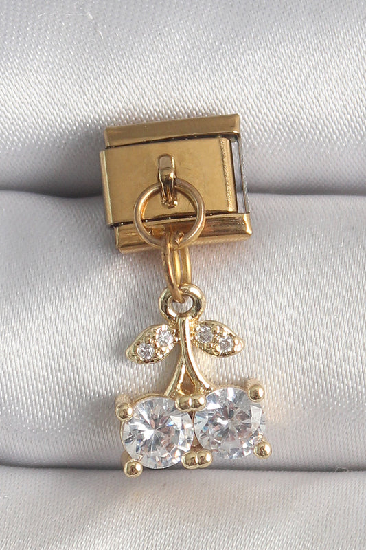 316L Çelik Gold Renk Sallantı Zirkon Taşlı Kiraz Model Nomination Charm