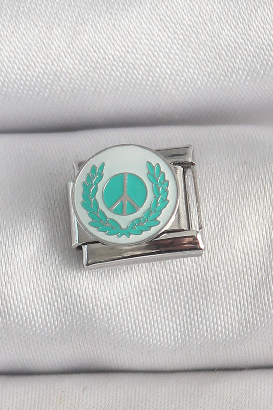 316L Çelik Gümüş Renk Beyaz Mavi Barış İşareti İşlemeli Nomination Charm