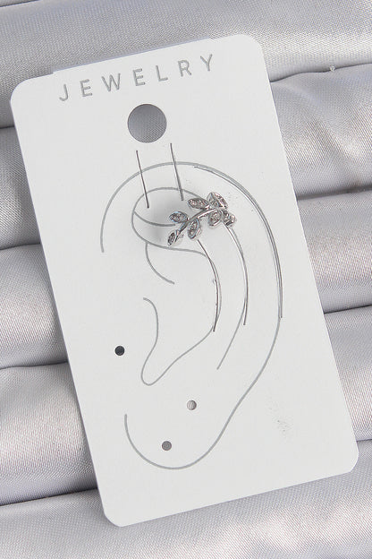 Brass Silver Color Zircon Stone Leaf Model Cartilage Women's Earrings