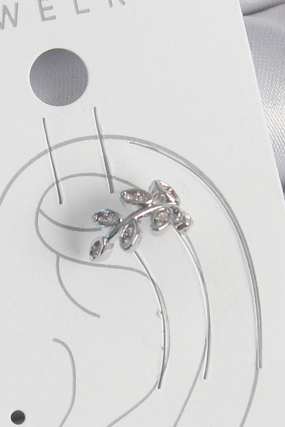 Brass Silver Color Zircon Stone Leaf Model Cartilage Women's Earrings