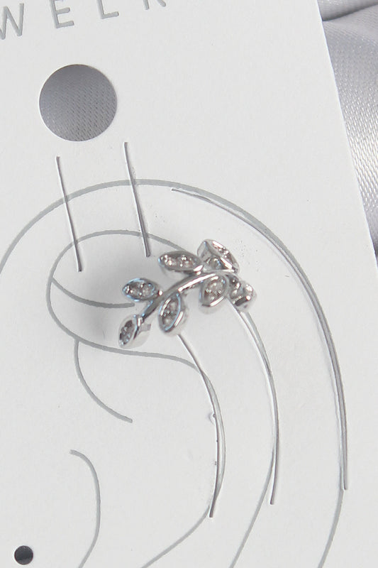Brass Silver Color Zircon Stone Leaf Model Cartilage Women's Earrings
