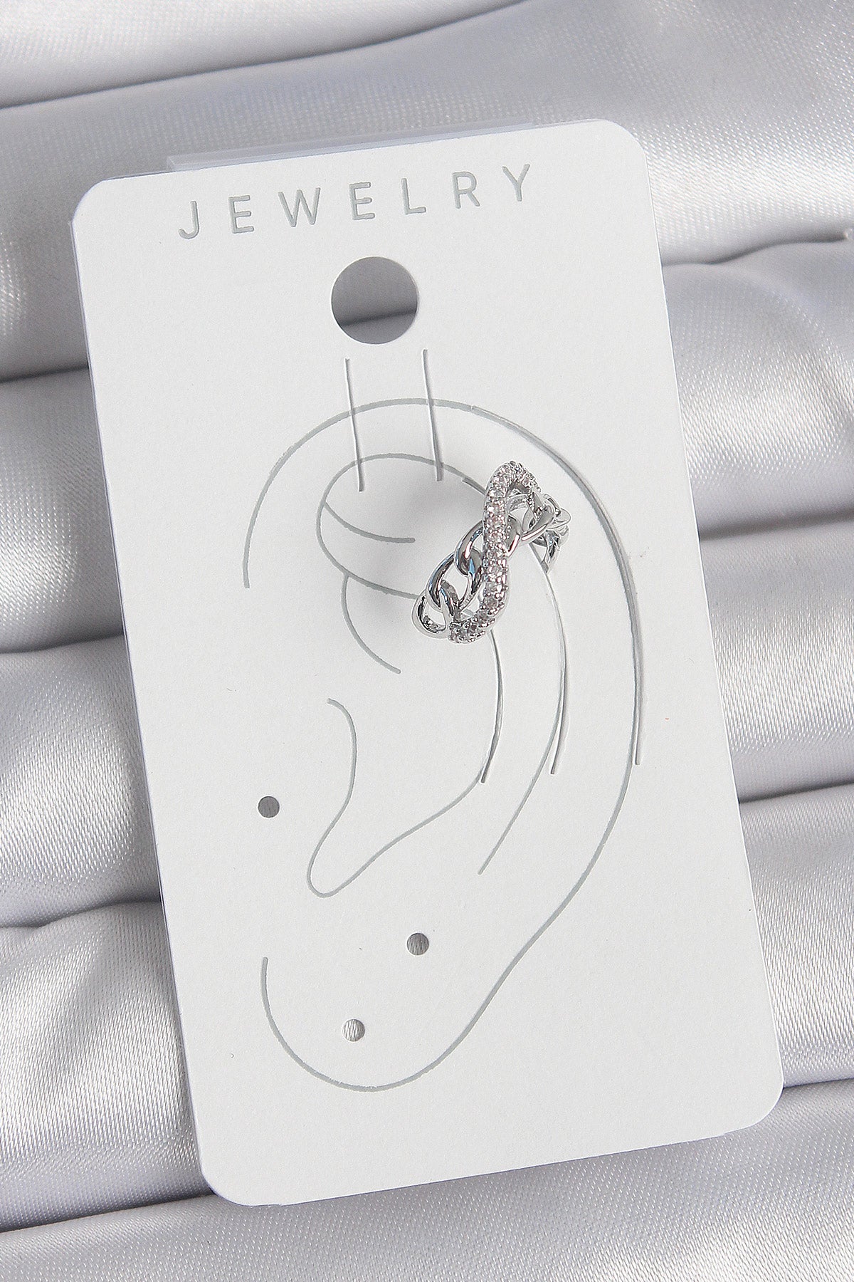 Pirinç Gümüş Renk Zirkon Taşlı Zincir Sonsuzluk Model Kadın Kıkırdak Küpe