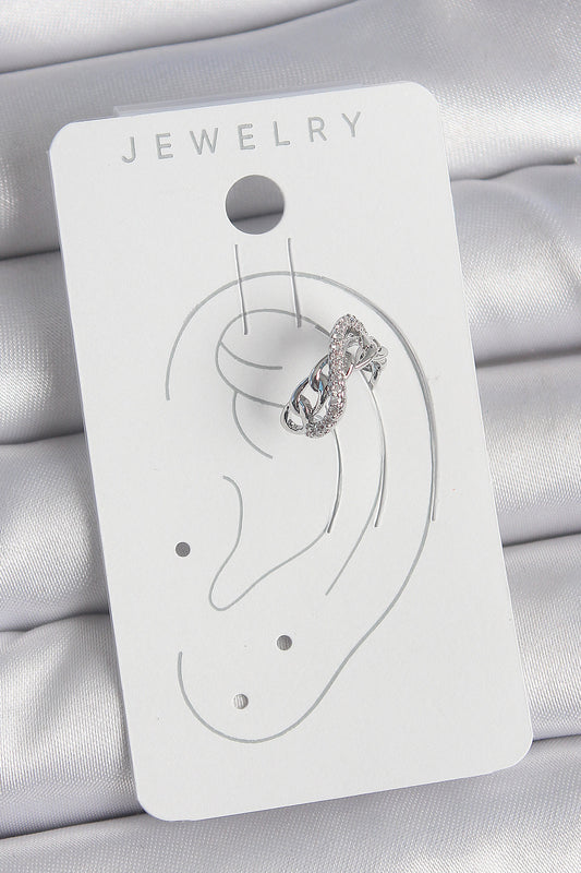 Brass Silver Color Zircon Stone Chain Infinity Model Women's Cartilage Earrings