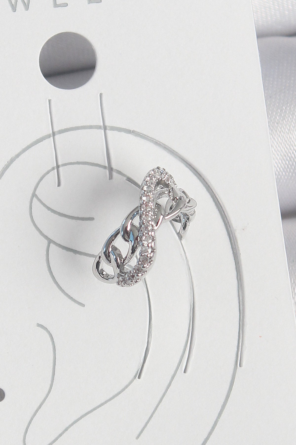 Pirinç Gümüş Renk Zirkon Taşlı Zincir Sonsuzluk Model Kadın Kıkırdak Küpe