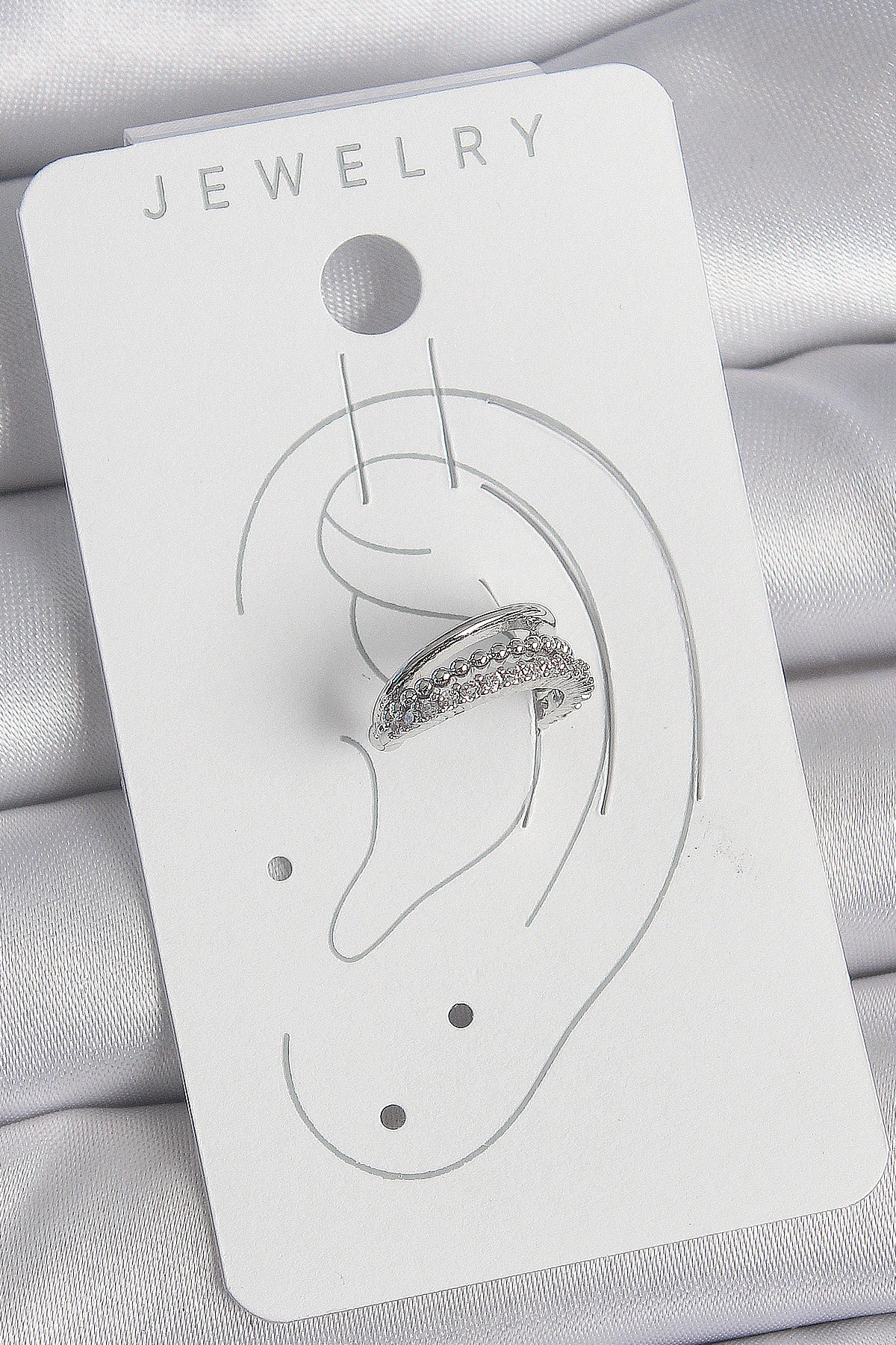 Pirinç Gümüş Renk Zirkon Taşlı 3'Lü Sıralı Kadın Kıkırdak Küpe