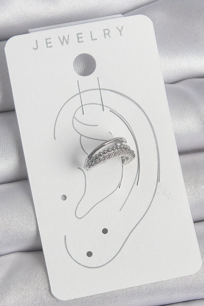 Pirinç Gümüş Renk Zirkon Taşlı 3'Lü Sıralı Kadın Kıkırdak Küpe