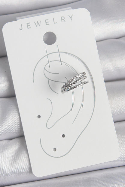 Pirinç Gümüş Renk Zirkon Taşlı 3'Lü Sıralı Model Kadın Kıkırdak Küpe