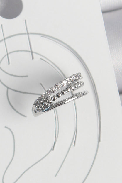 Pirinç Gümüş Renk Zirkon Taşlı 3'Lü Sıralı Model Kadın Kıkırdak Küpe