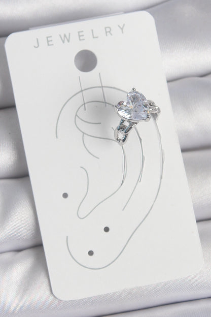 Pirinç Gümüş Renk Zirkon Taşlı Kalp Model Kadın Kıkırdak Küpe