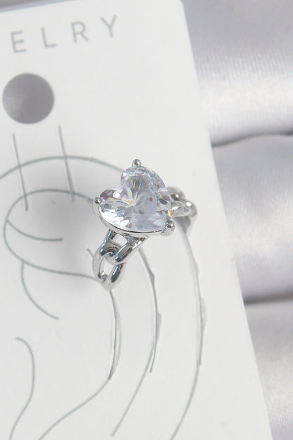 Pirinç Gümüş Renk Zirkon Taşlı Kalp Model Kadın Kıkırdak Küpe