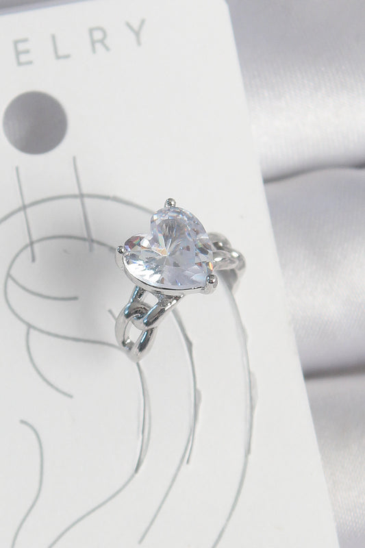 Pirinç Gümüş Renk Zirkon Taşlı Kalp Model Kadın Kıkırdak Küpe