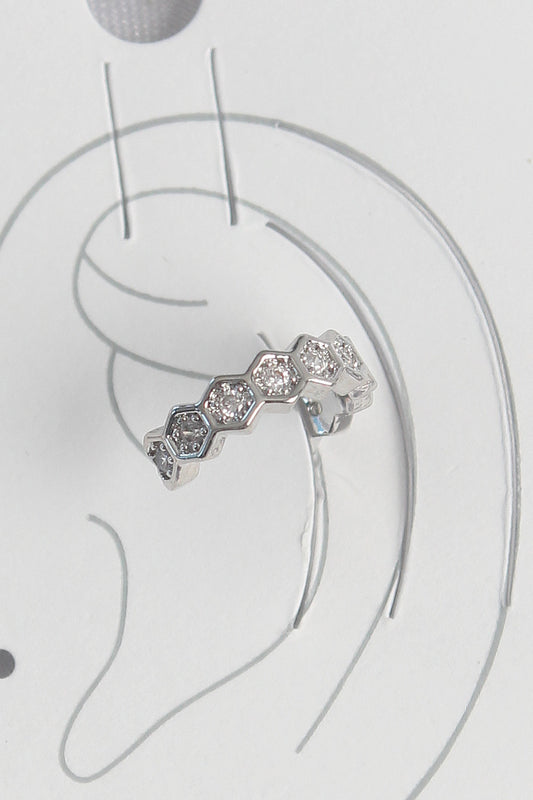 Pirinç Gümüş Renk Bal Peteği Model Zirkon Taşlı Kadın Kıkırdak Küpe