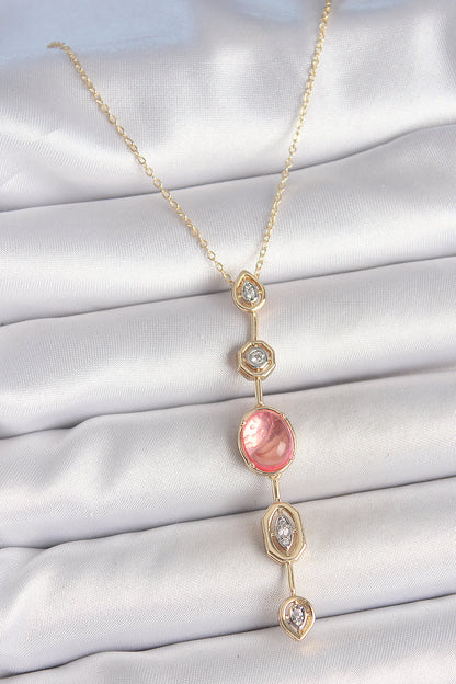 Brass Chain Rose Gold Color Zircon Stone Y Necklace