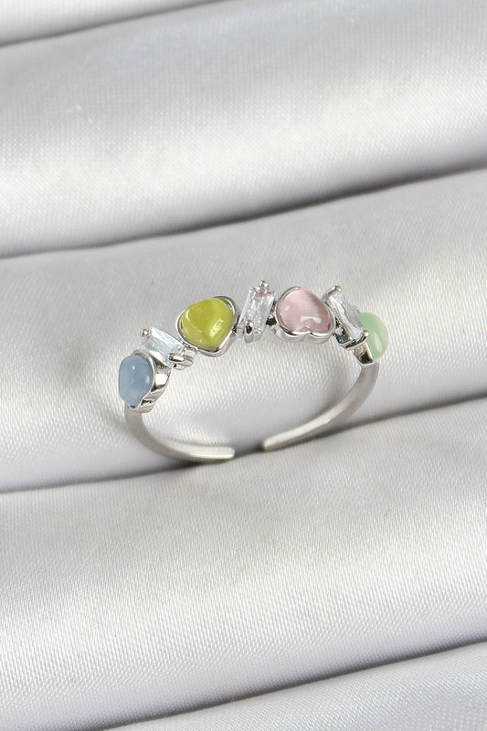 Brass Row Heart Figured Zircon Stone Silver Color Adjustable Women's Ring