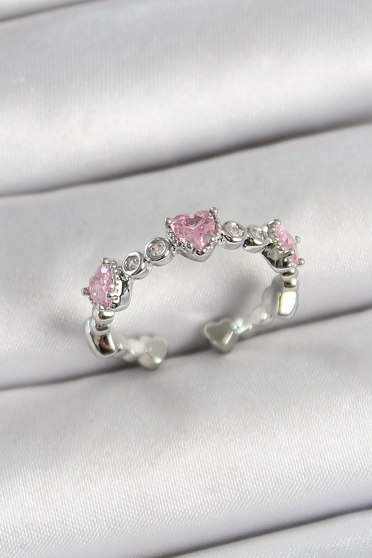 Brass Row Heart Figured Zircon Stone Silver Color Adjustable Women's Ring