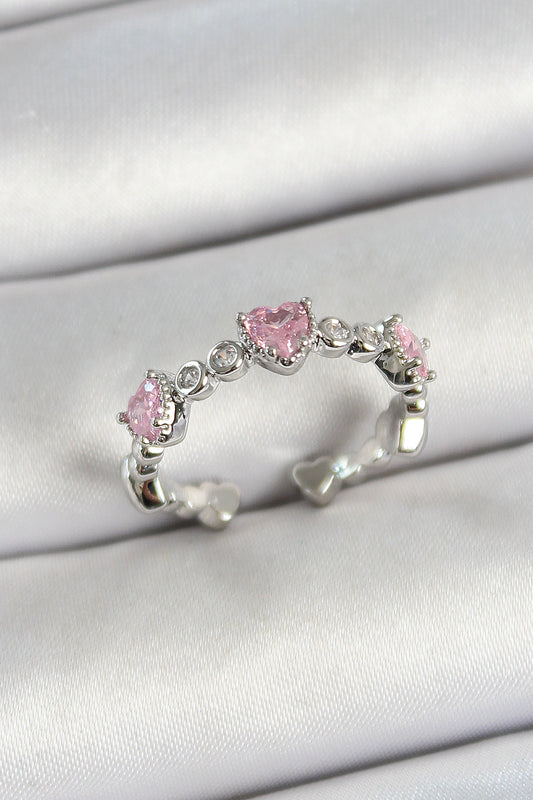 Brass Row Heart Figured Zircon Stone Silver Color Adjustable Women's Ring