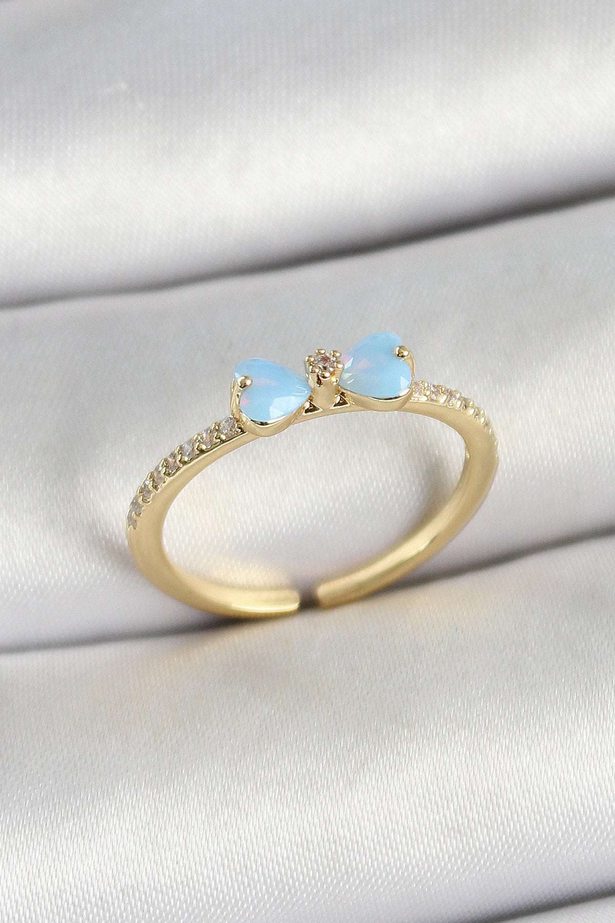 Brass Bow Figured Zircon Stone Gold Color Adjustable Women's Ring