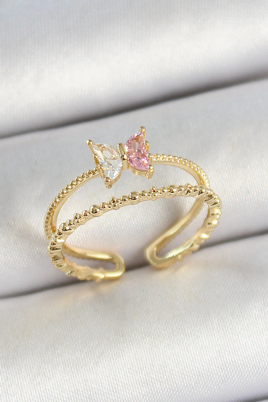 Brass Butterfly Figured Zircon Stone Gold Color Adjustable Women's Ring