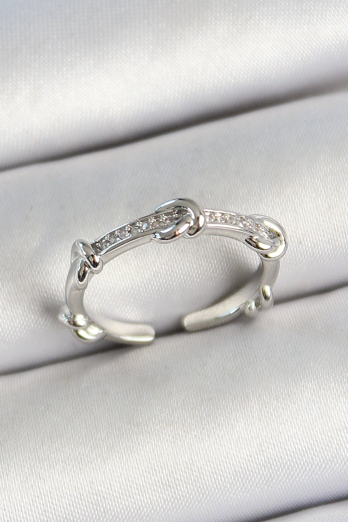 Brass Knot Figured Zircon Stone Silver Color Adjustable Women's Ring