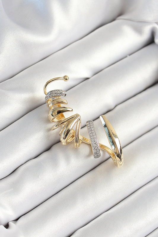 Brass Zircon Stone Plated Spiral Figured Gold Color Women's Right Cartilage Earring