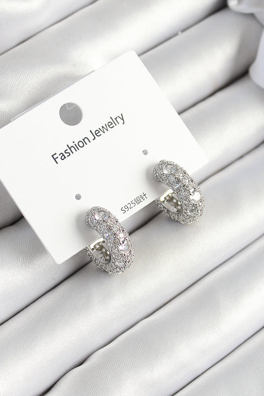 Brass Zircon Stone Hoop Model Silver Color Women's Earrings