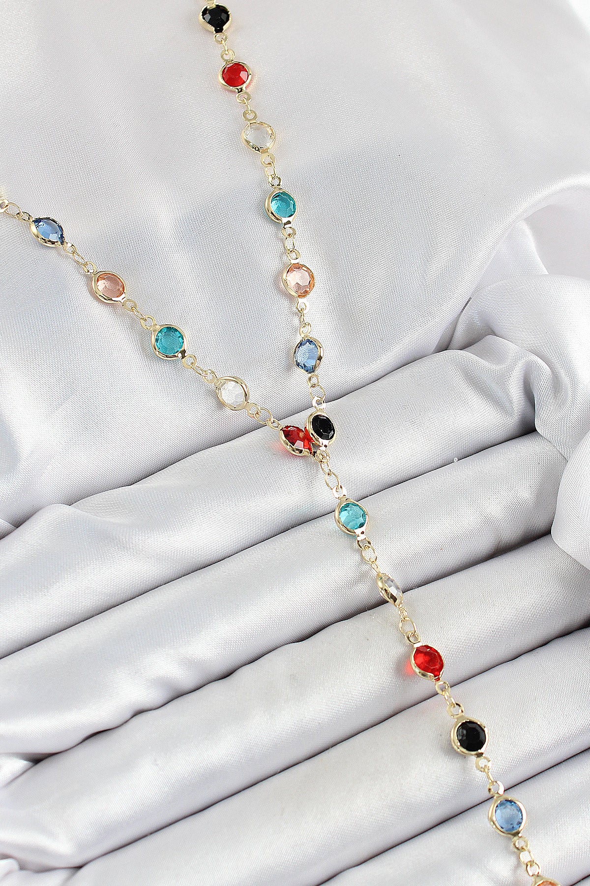 Pirinç Asorti Model Gold Renk Zirkon Taşlı Y Kolye