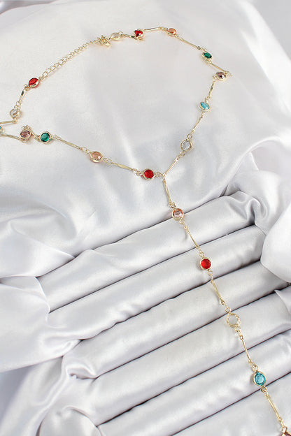 Pirinç Asorti Model Gold Renk Zirkon Taşlı Y Kolye