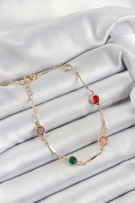 Pirinç Asorti Model Gold Renk Zirkon Taşlı Kadın Bileklik