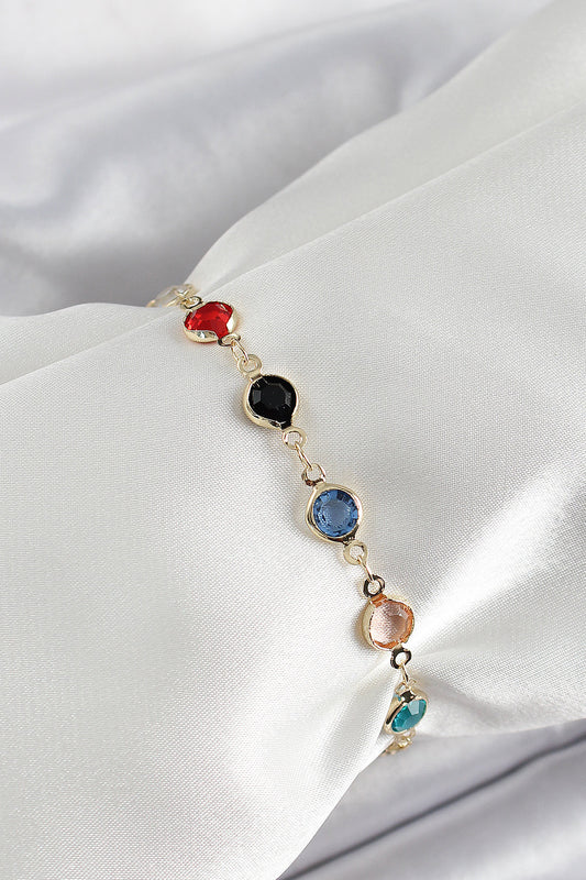 Pirinç Asorti Model Gold Renk Zirkon Taşlı Kadın Bileklik