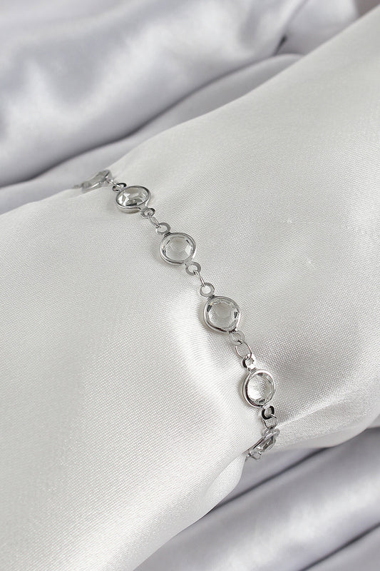 Brass Silver Color Zircon Stone Bracelet