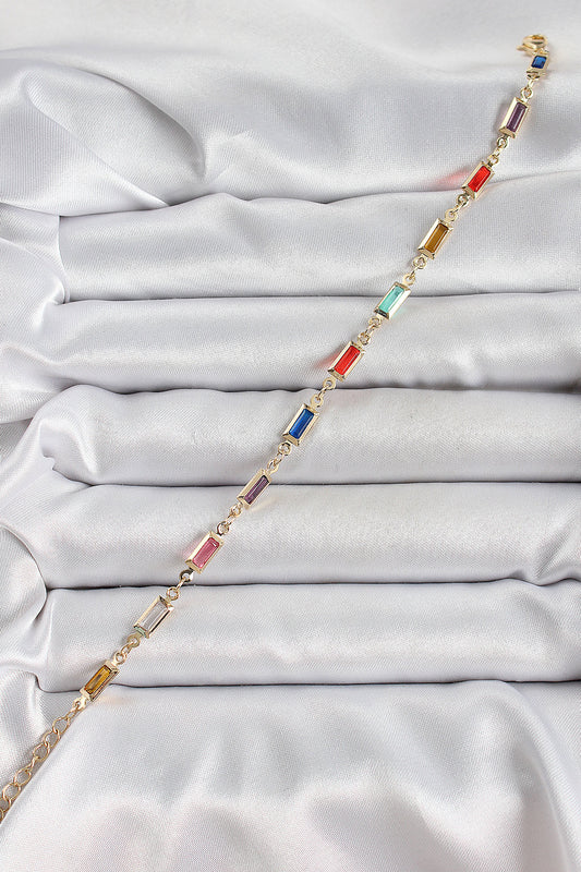 Brass Gold Color Mixed Color Square Zircon Stone Women's Bracelet