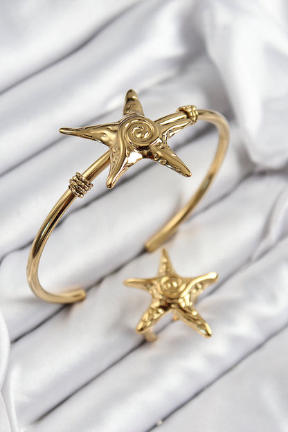 Pirinç Deniz Yıldızı Model Gold Renk Bileklik Yüzük Set