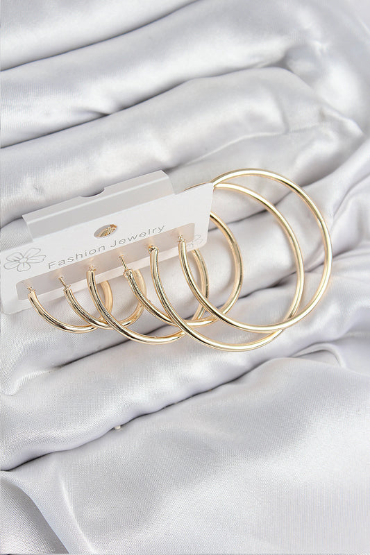 Pirinç Halka Model Gold Renk Kadın Set Küpe