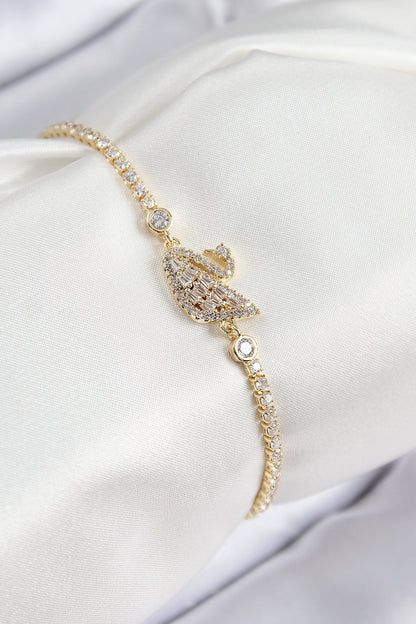 Pirinç Zirkon Taşlı Kuğu Model Gold Renk Kadın Bileklik