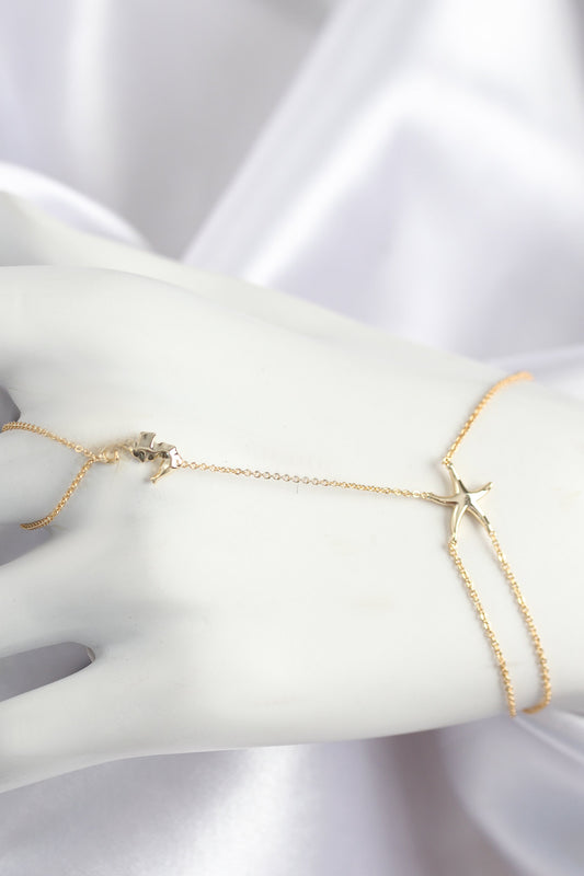 Pirinç Zirkon Taşlı Deniz Atı Ve Yıldız Model Gold Renk Şahmeran