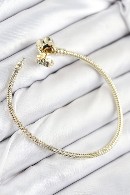 Pirinç Charm Zirkon Taşlı Yonca Model Gold Renk Kadın Bileklik