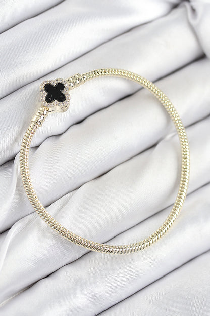 Pirinç Charm Zirkon Taşlı Yonca Model Gold Renk Kadın Bileklik