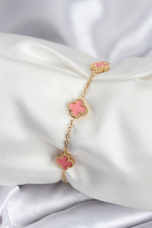 316L Çelik Gold Renk Pembe Baby Boy Yonca Kadın Bileklik