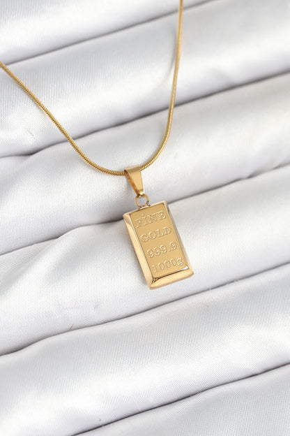 316L Çelik Gold Renk Külçe Altın Model Kolye