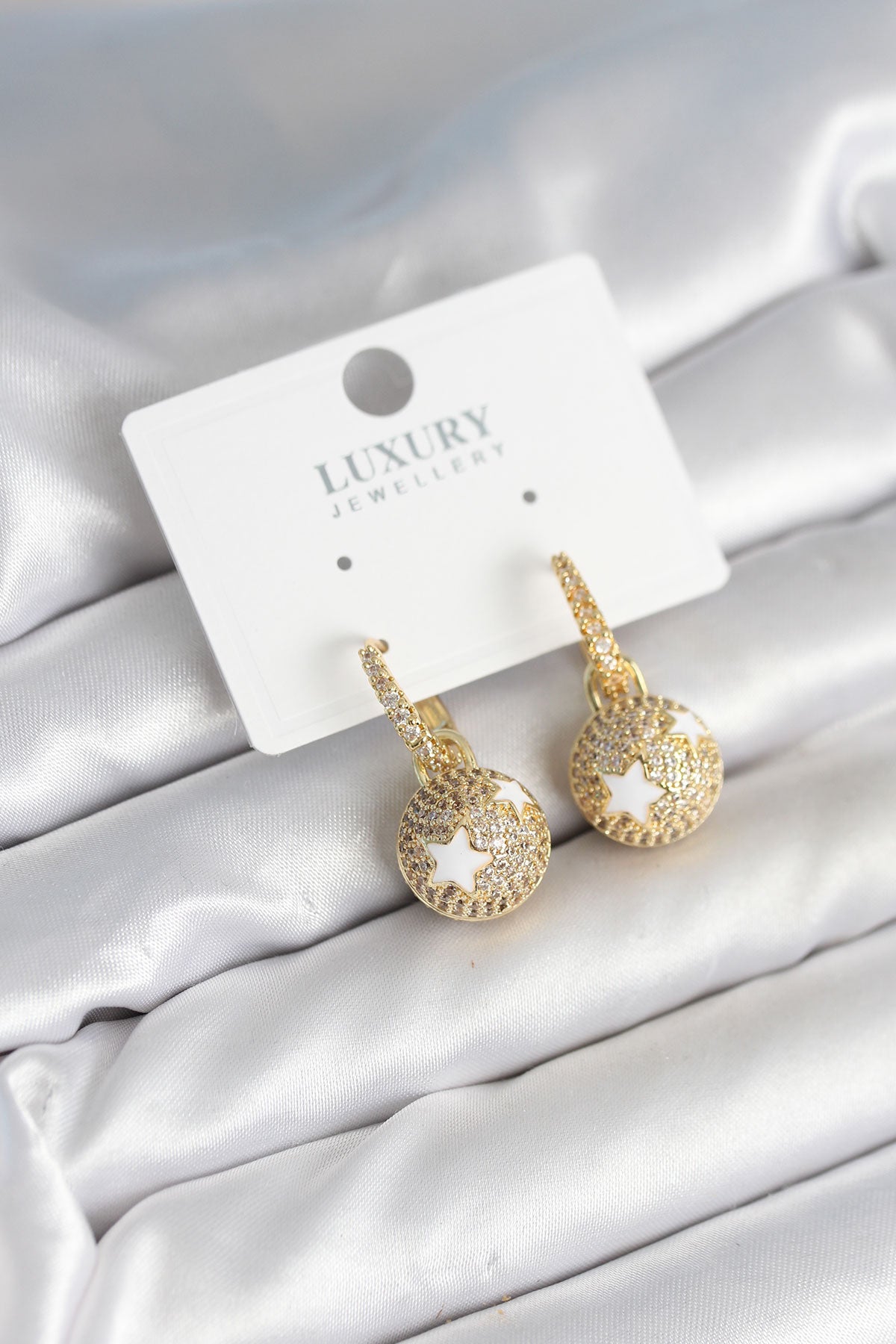 Star Ball Women's Earrings with Zircon Detail