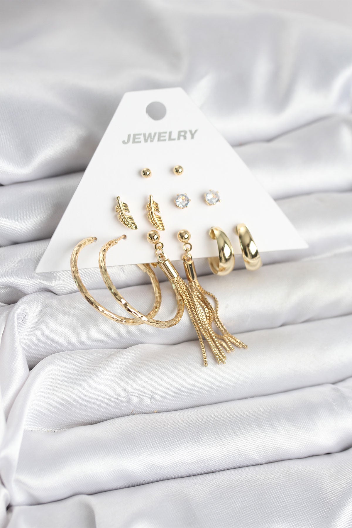 Brass Gold-Tone 6-Pair Women's Earrings Set