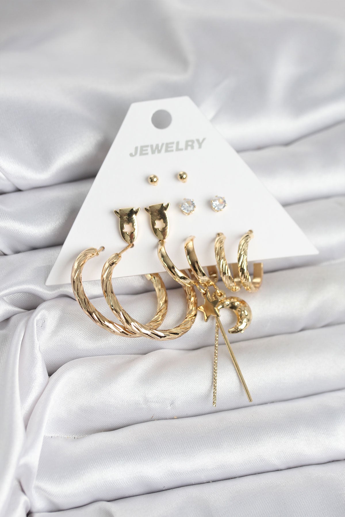 Brass Gold-Tone 6-Pair Women's Earrings Set