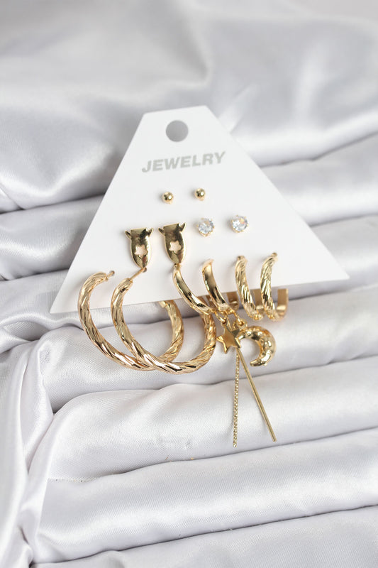 Brass Gold-Tone 6-Pair Women's Earrings Set