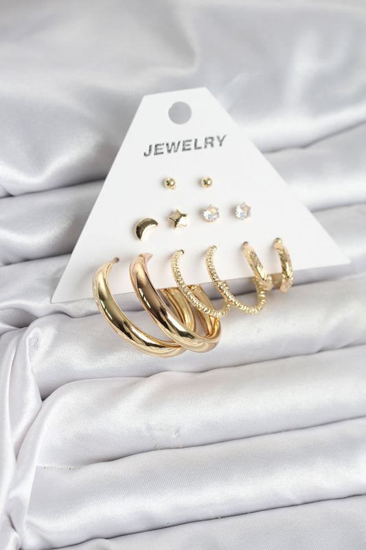 Brass Gold-Tone 6-Pair Women's Earrings Set