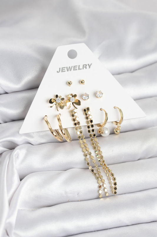 Brass Gold-Tone 6-Pair Women's Earrings Set