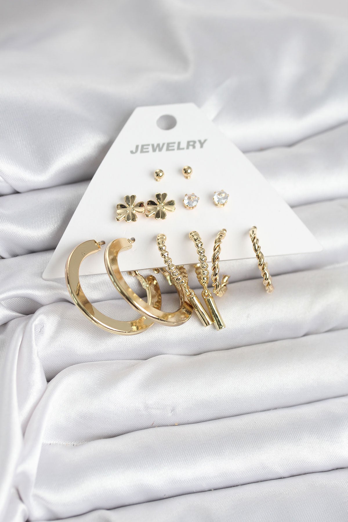 Brass Gold-Tone 6-Pair Women's Earrings Set