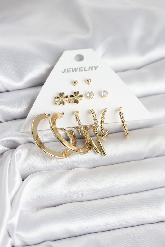 Brass Gold-Tone 6-Pair Women's Earrings Set