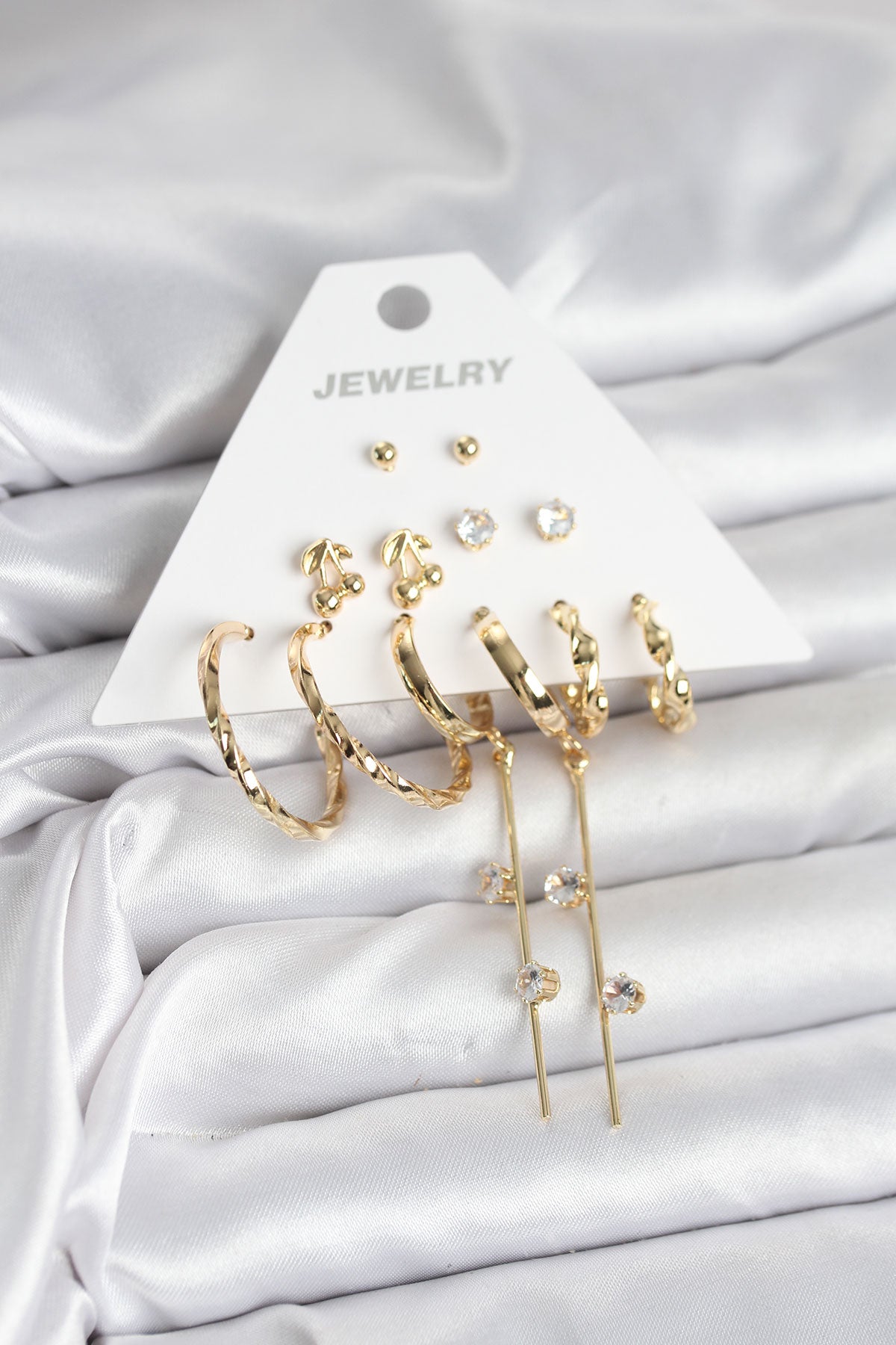 Brass Gold-Tone 6-Pair Women's Earrings Set